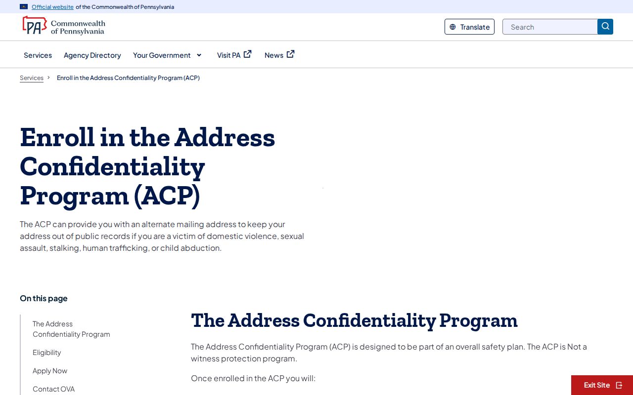 Allentown residents directory Pennsylvania Address Confidentiality Program page
