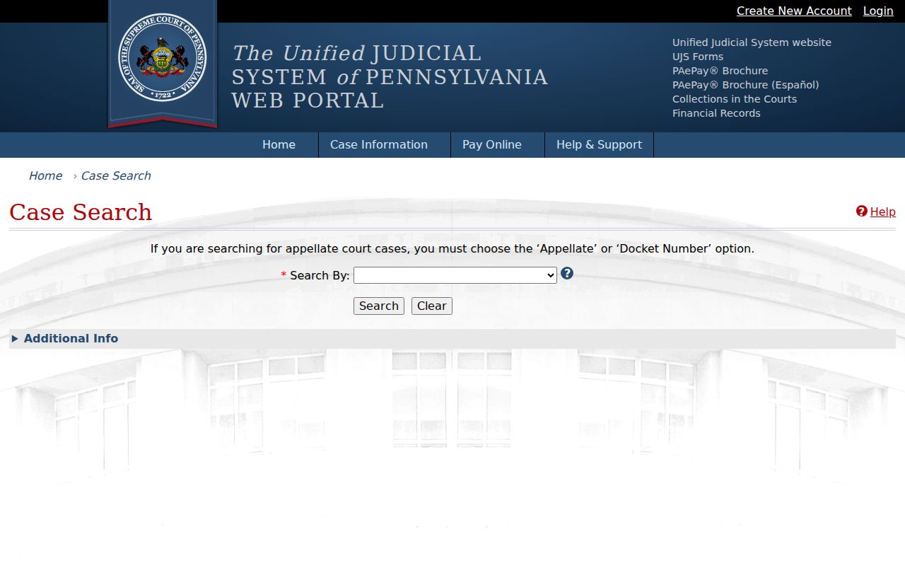 Allentown residents directory Pennsylvania UJS case search screen