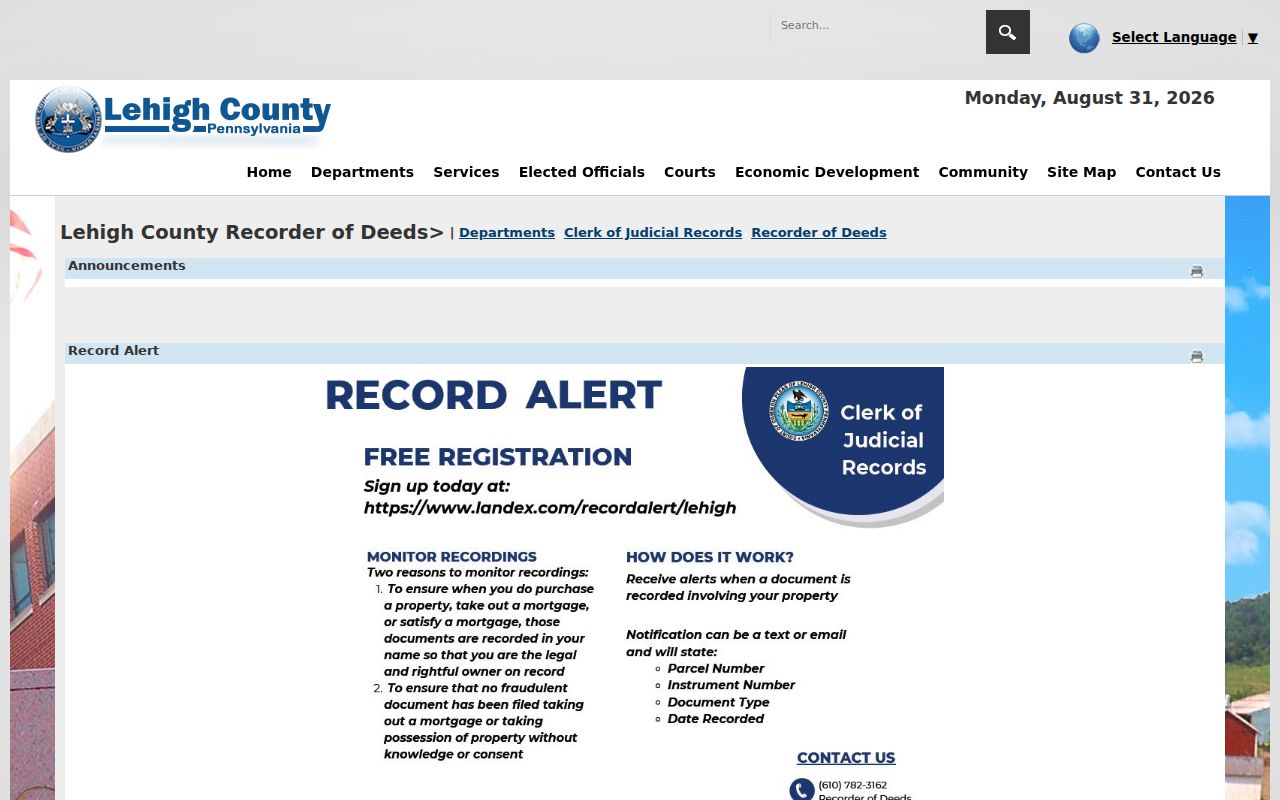 Allentown residents directory Recorder of Deeds access page