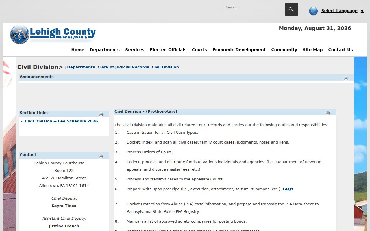Allentown street directory view of Lehigh County Civil Division records