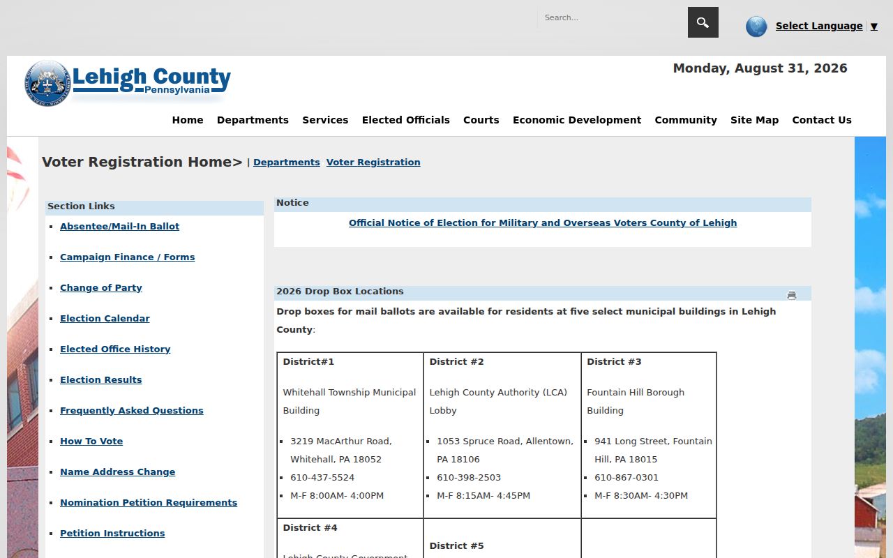 Allentown resident lookup reference showing Lehigh County Voter Registration