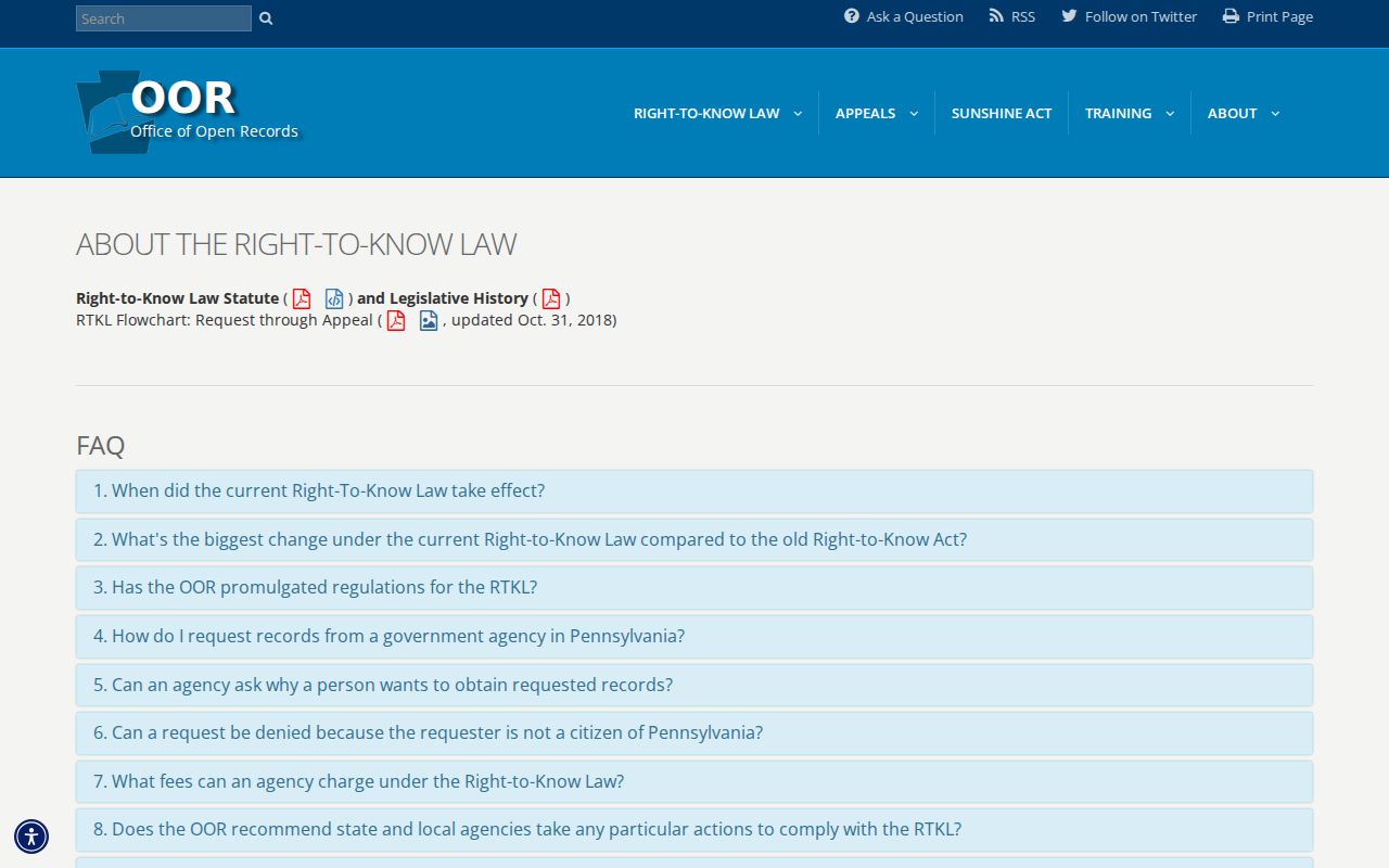 Allentown resident lookup reference showing Pennsylvania Right-to-Know Law information