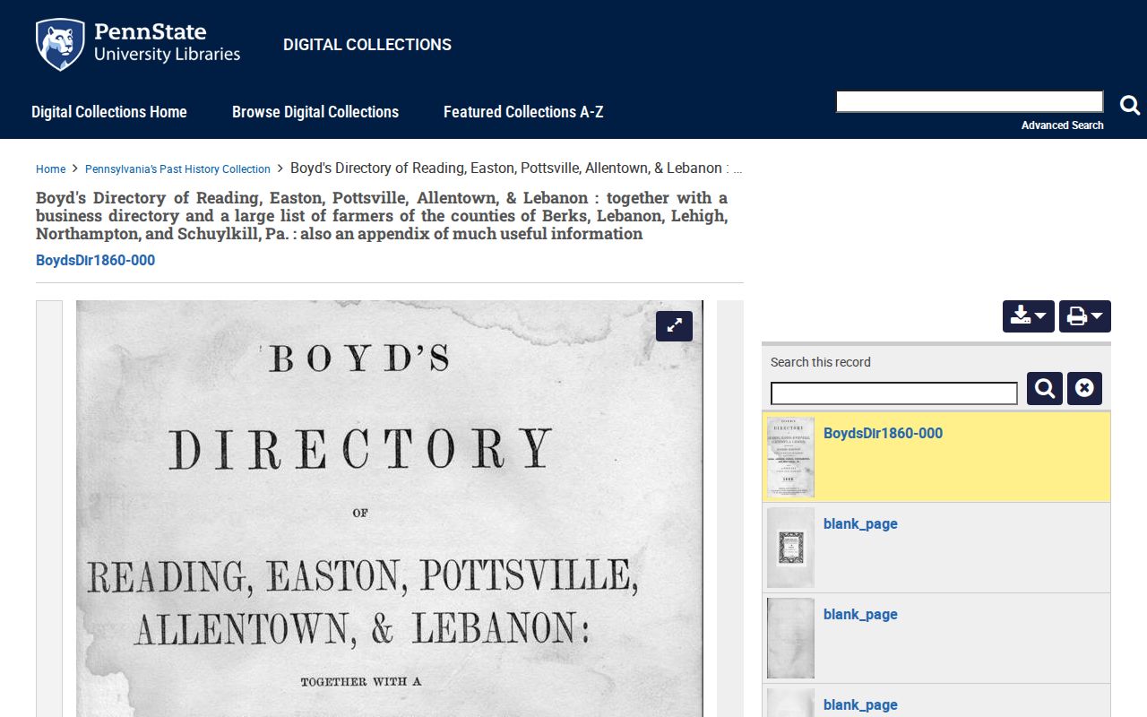 Allentown previous residents research in the digitized 1860 Boyd directory