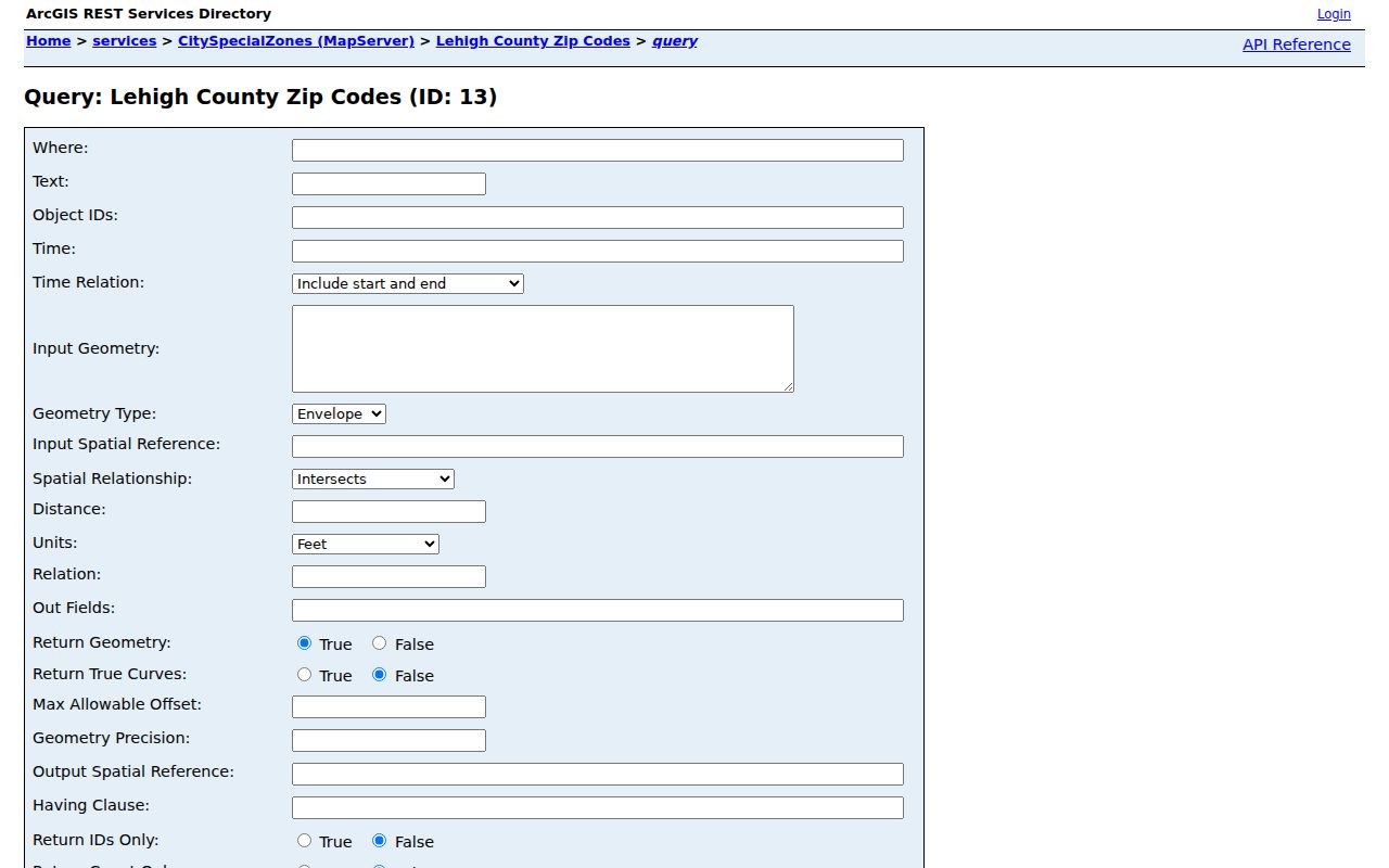 Allentown ZIP code directory reference showing the City GIS ZIP layer query