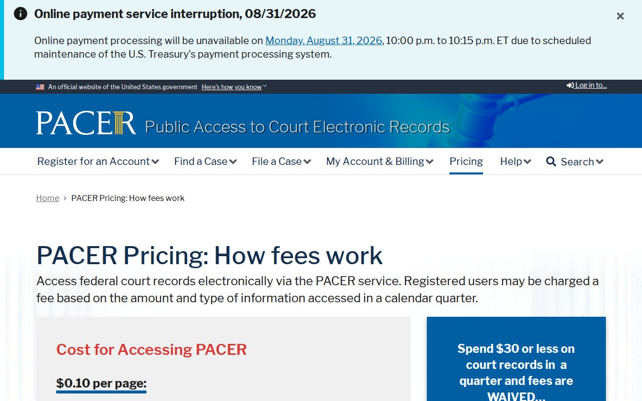 Allentown ZIP code directory reference showing PACER federal court access information